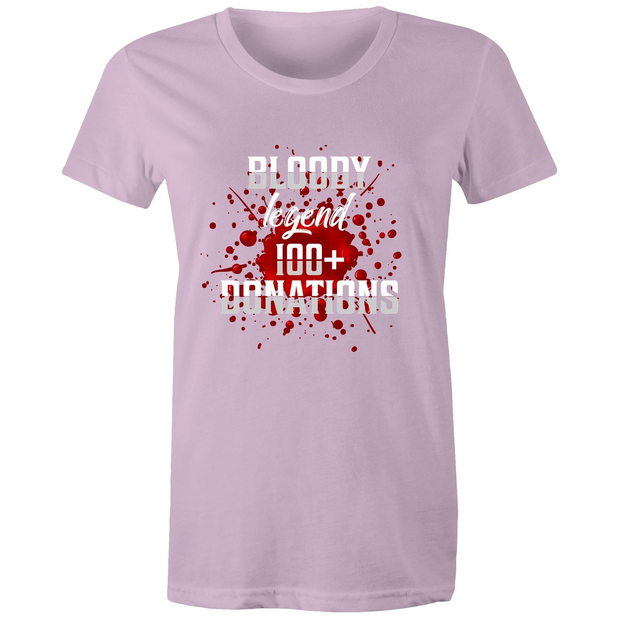 Bloody Legend 100+ Donations - Women's Maple Tee - Blood Donation Tees